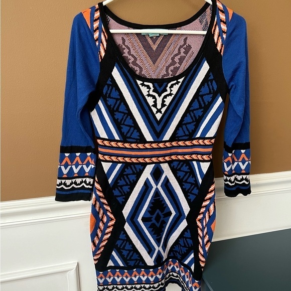 FLYING MONKEY ANTHROPOLOGIE Aztec Sweater Dress Bodycon Southwestern Festival M - Picture 3 of 5